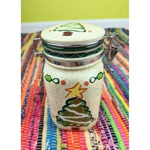 VTG 2000 Hausenware Mary Jane Mitchell Christmas Holiday Canister Jar 10" EUC